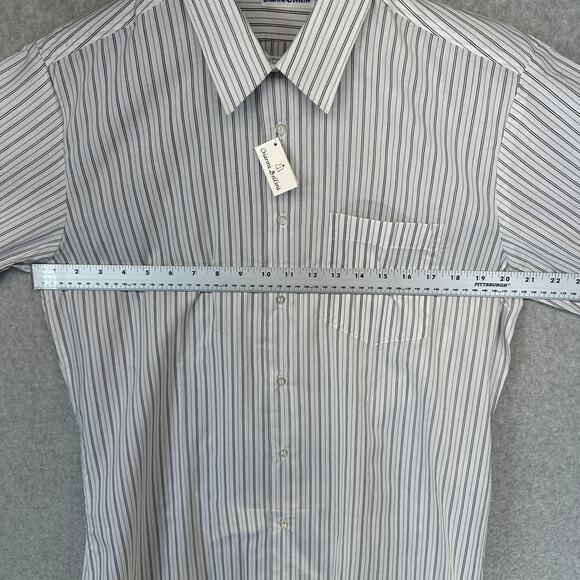 Gianni Bellini Shirt Mens Size 16 White Black Striped Polyester Blend Button Up - Picture 8 of 13